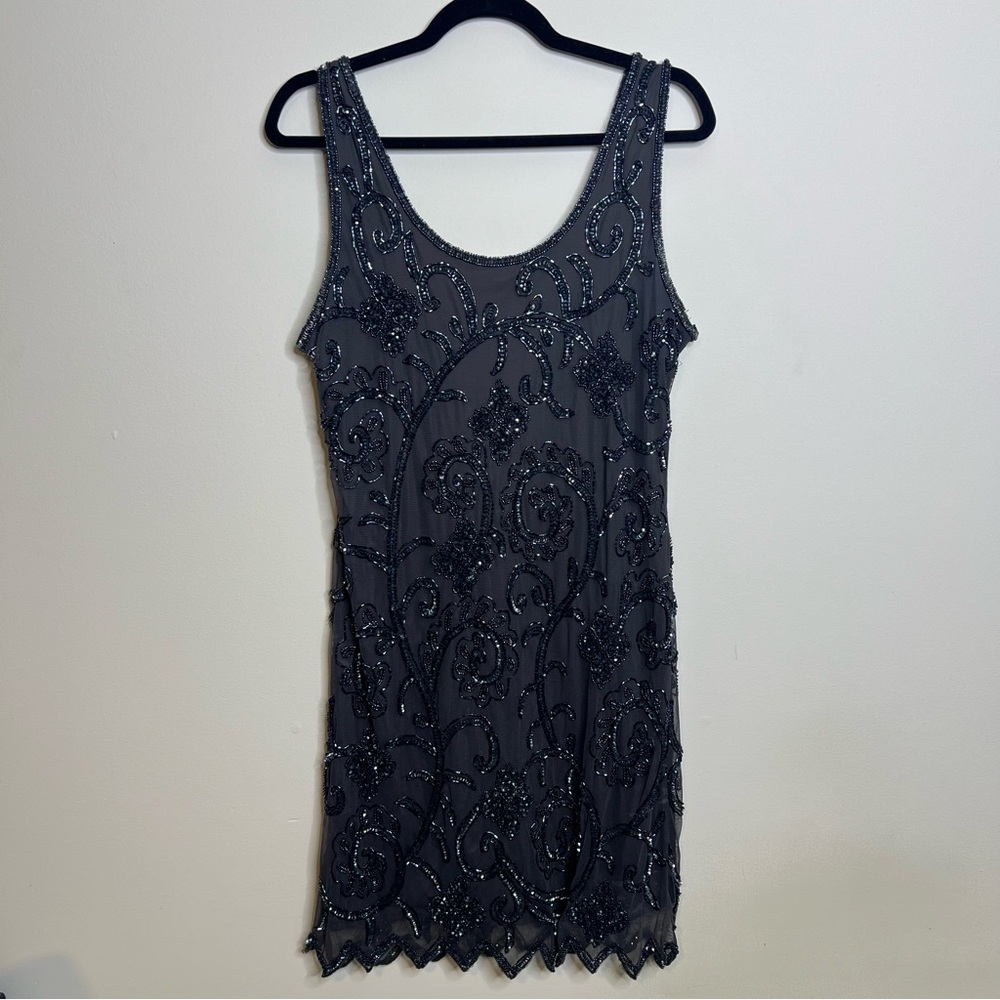 Vtg Y2K Beaded Flapper Mini Dress Gatsby Whimsigoth Costume Party Casino Sz 12